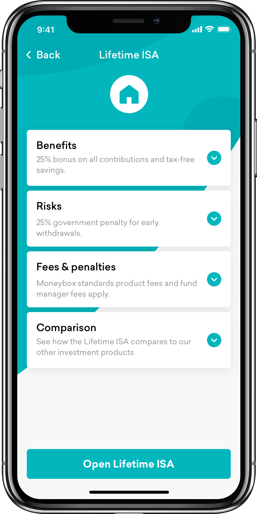 Investment product selection screen